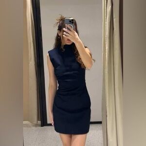 Navy Sleeveless Dress with shoulder pads